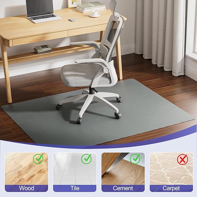 Delamu Office Chair Mat for Hardwood Floor, Heavy Duty Hard Floor Protector for Chairs, Anti-Slip PVC Woven 36"×48" Computer Desk Chair Mat for Home Office, Dark Gray