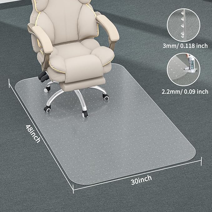 Office Chair Mat for Carpet, 30" X 48" X 0.09" Desk Chair Mat for Carpet Floors, Clear and Thick Easy Glide Rolling Chair Mats with Non-Slip Studded for Home and Office Low Pile Carpets