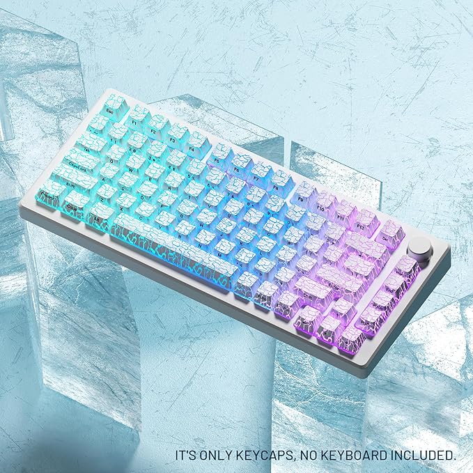 HITIME XVX Shine Through Keycaps w/IMD Tech, Custom Ice Crack Keycaps 60 75 100 Percent, White Key Cap Set 118 Keys Lines Backlit, OEM Profile Side Printed for Keyboards