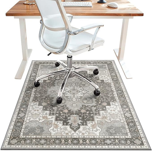 36"x48" Office Chair Mat for Hardwood Tile Floor, Under Desk Carpet Protector for Rolling Computer Chair Mat, Machine Washable Area Rug, Anti-Slip 1/5" Thick Low Pile Thin Vinyl Floor Mat, Tawny Grey