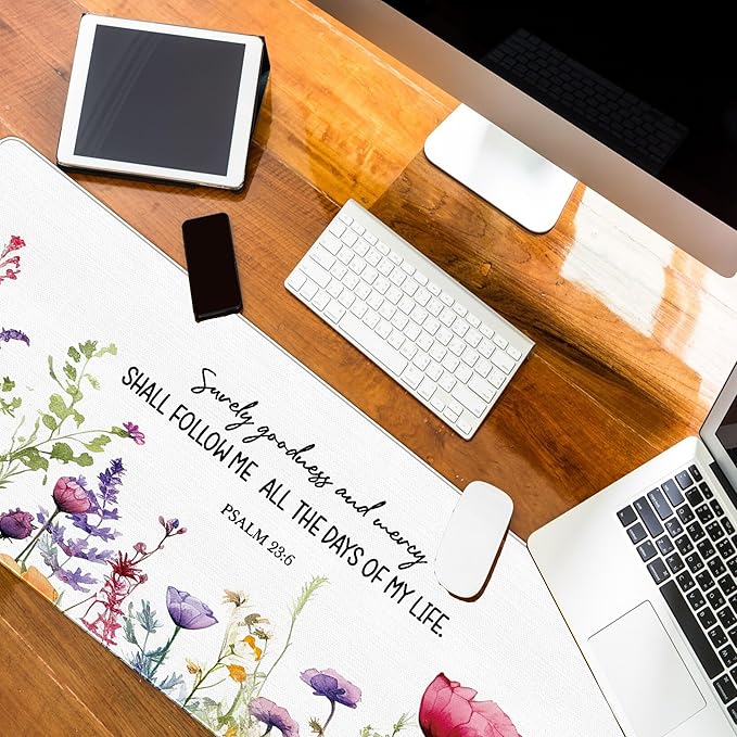 Christian Decor Large Mouse Pad Bible Verses Desk Mat, Surely Goodness and Mercy Extended Large XXL Computer Mat Gaming Mouse Pad Christian Office Room Decor Christian Gifts for Women 31.5x11.8