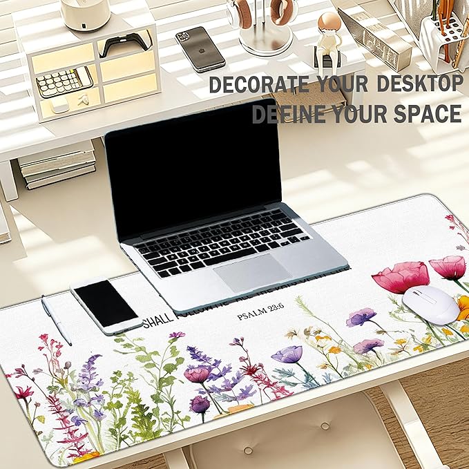 Christian Decor Large Mouse Pad Bible Verses Desk Mat, Surely Goodness and Mercy Extended Large XXL Computer Mat Gaming Mouse Pad Christian Office Room Decor Christian Gifts for Women 31.5x11.8