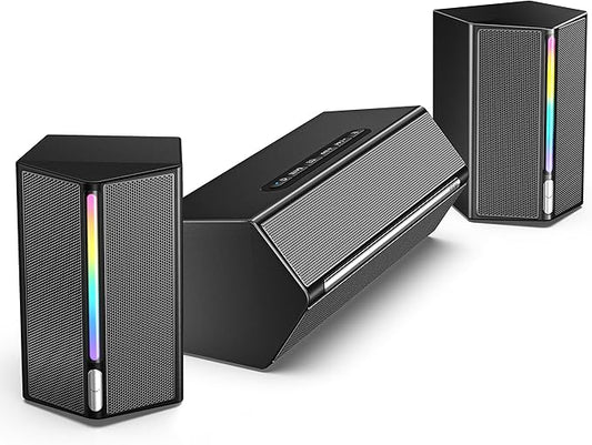 FIFINE Computer Speakers System with Subwoofer, Gaming Speaker for PC with RGB, Volume Control, Monitoring, 3.5mm Aux Input, AC Powered Speakers for Desktop Mobile TV-AmpliGame A22