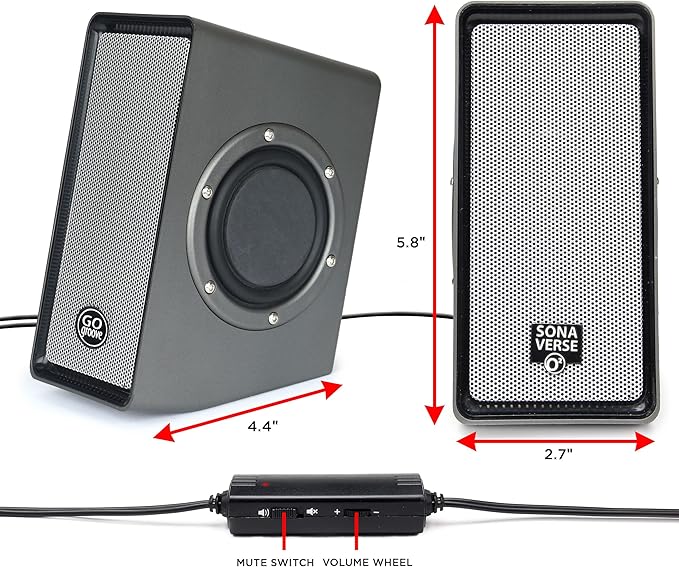 GOgroove Computer Speakers for Desktop PC, USB Powered Plug and Play 3.5mm AUX, Compact Design, Volume Knob, Sound for Office, Business & School, Works with Windows & Mac, Laptop/Desktop/Projector