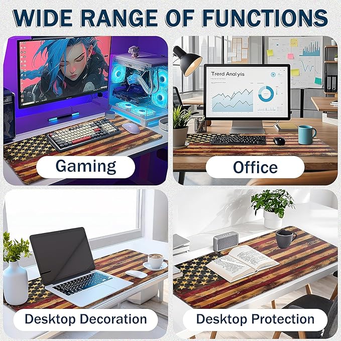 Mouse Pad Gaming - Desk Mat for Keyboard and Mouse - American Antique Flag Large Mouse Pads for Desk, Desks Pad Mat(35.4" X 15.7") with Non-Slip Base, Gaming Mousepad for Game, Office and Home