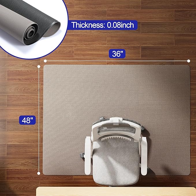 Delamu 36"×48" Office Chair Mat for Hardwood Floor, Heavy Duty Hard Floor Protector for Chairs, Anti-Slip PVC Woven Desk Chair Mat for Home Office, Light Brown