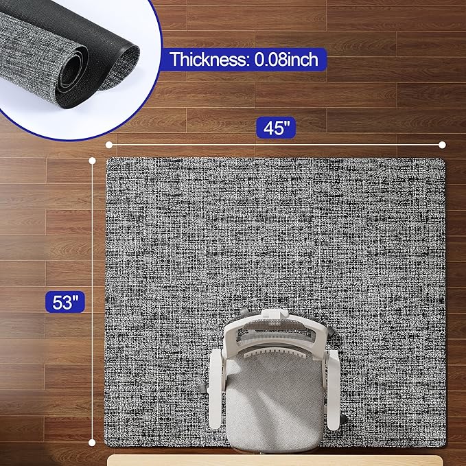 Delamu Office Chair Mat for Hardwood Floor, Non-Slip PVC Woven Computer Desk Chair Mat, 45"×53" Heavy Duty Hard Floor Protector for Rolling Chairs, Black & White, Not for Carpet