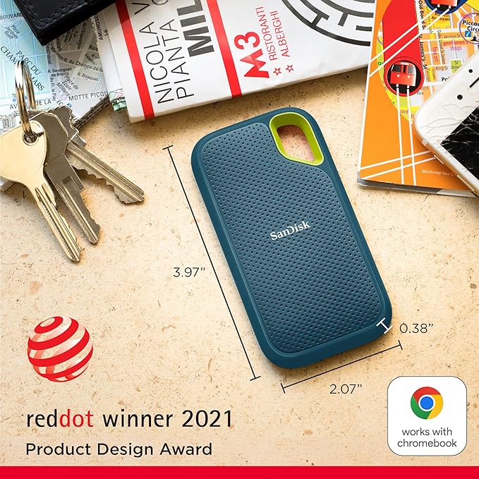 SanDisk 2TB Extreme Portable SSD - Up to 1050MB/s, USB-C, USB 3.2 Gen 2, IP65 Water and dust Resistance, Updated Firmware, Monterey - External Solid State Drive - SDSSDE61-2T00-G25M