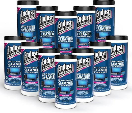 Endust For Electronics; Multi-Surface, Anti-Static, Electronics Cleaning Wipes; Alcohol & Ammonia Free; 12 Pack of 70 Wipes per Container (259000P12)