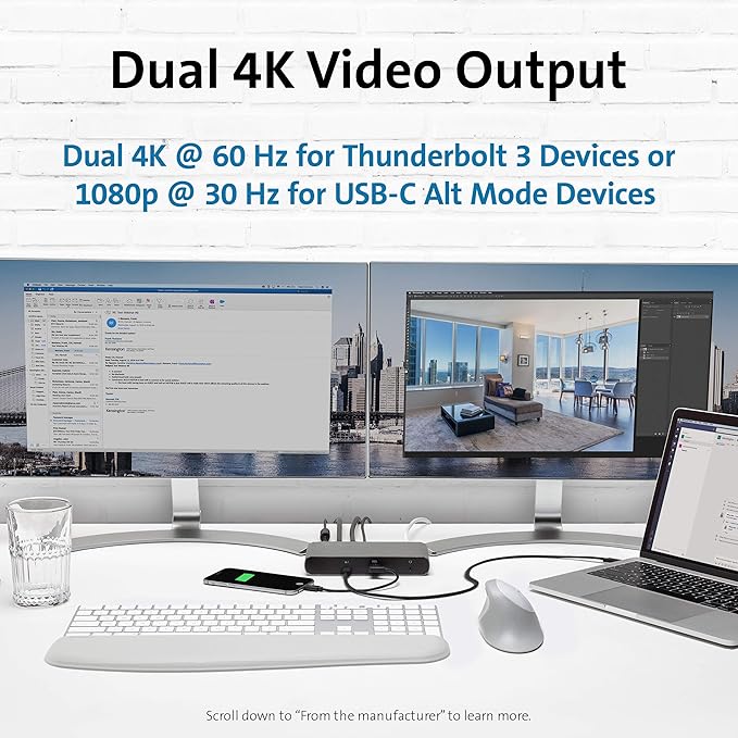 Kensington SD5500T Thunderbolt 3 and USB-C Docking Station, Dual 4K DisplayPort, for Macbooks, Windows and Surface, 60W PD (K38130US)