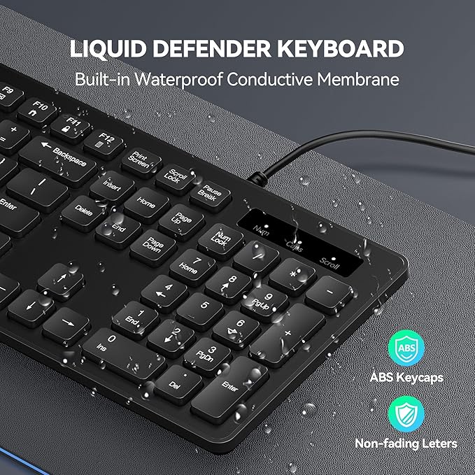 TECKNET Wired Keyboard,Silent USB Keyboard for Office,Spill-Resistant,Slim Full-Size Membrane Layout,Plug and Play for PC/Laptop/Mac-No Backlit