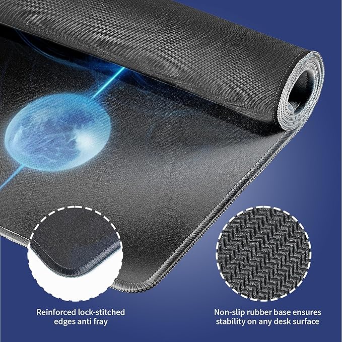 Extra Large Gaming & Office Mouse Pad (31.5" x 11.8") with Durable Stitched Edges – Abstract Yin Yang of Celestial Bodies Yellow Fire and Blue Ice Design, Anti-Slip Extended XXL Desk Mat