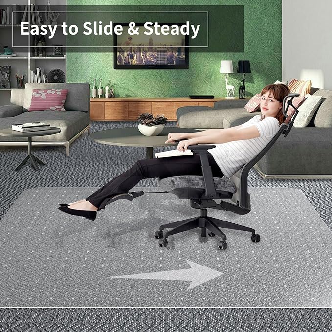 Office Chair Mat for Carpeted Floor, 63"x51" Clear Desk Mat for Carpet Large Protector Floor Mat On Low Pile Carpets, Easy Glide Rolling Plastic Floor Mat, Computer Chair Mat for Home Office