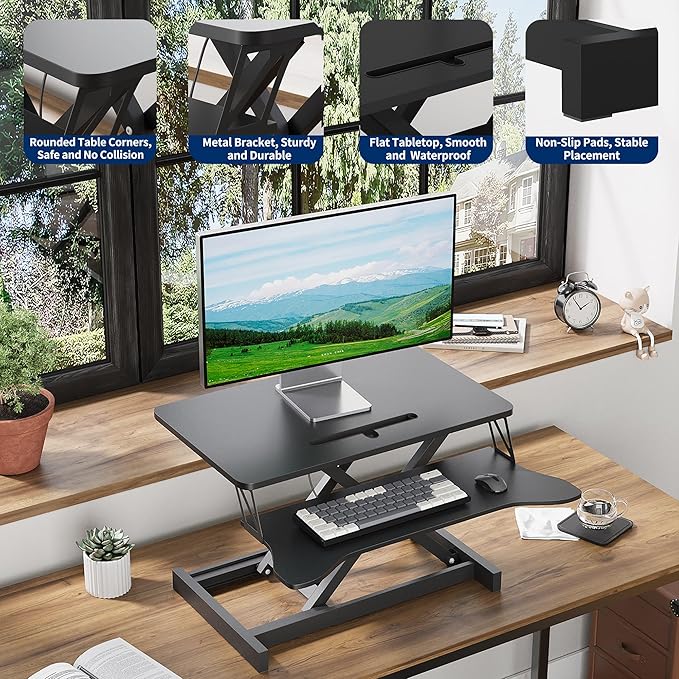 Panana Standing Desk Height Adjustable Sit to Stand Converter Stand Up Desk Tabletop Workstation Dual Monitor Desk Riser for Home Office (26")