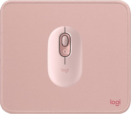 Logitech POP Mouse, Compact Portable Wireless Bluetooth Mouse with Programmable Buttons and Quiet Clicks + Mouse Pad with Anti-Slip Rubber Base, Spill-Resistant Surface - Rose Bundle