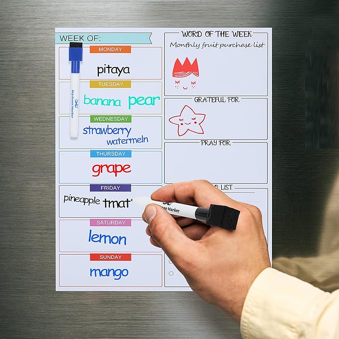 Mr. Pen- Magnetic Weekly Dry Erase Planner for Fridge, 12x15 Inches, Dry Erase Whiteboard Fridge Calendar with 4 Markers & Large Writing Space for Schedules, Chores, Meal Planning & Family To-Do List