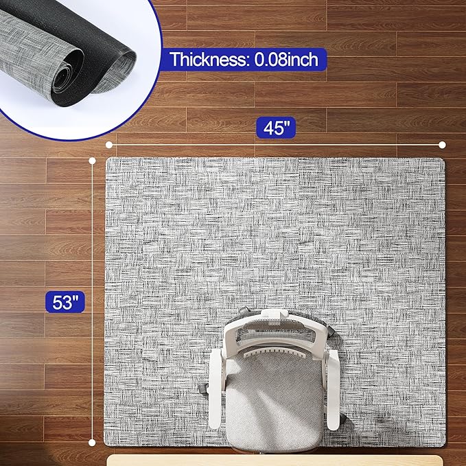 Delamu Office Chair Mat for Hardwood Floor, 45"×53" Non-Slip PVC Woven Computer Desk Chair Mat, Heavy Duty Hard Floor Protector for Rolling Chairs, Light Gray