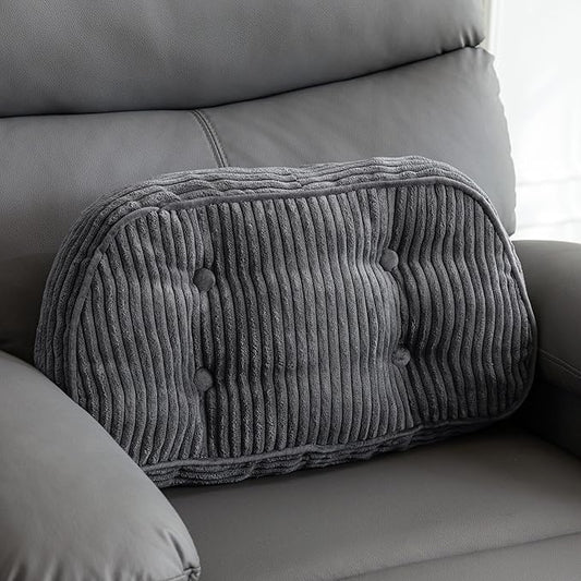 HIGOGOGO Lumbar Support Pillow for Recliner Chair/Accent Chair/Couch/Office Chair, Tufted Corduroy Back Support Cushion for Elderly, Recliner Cushions for Back Rest, Pain Relief, Reading, Dark Grey
