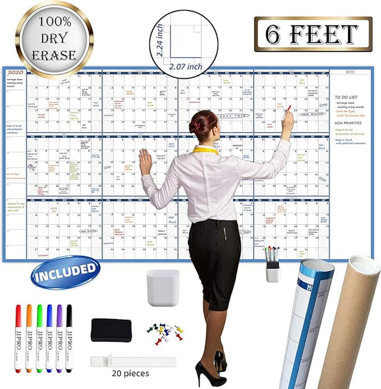 Large Dry Erase Wall Calendar - 38" x 72" - Undated Blank Reusable Yearly Calendar - Giant Whiteboard Annual Poster - Laminated Office Jumbo 12 Month Calendar