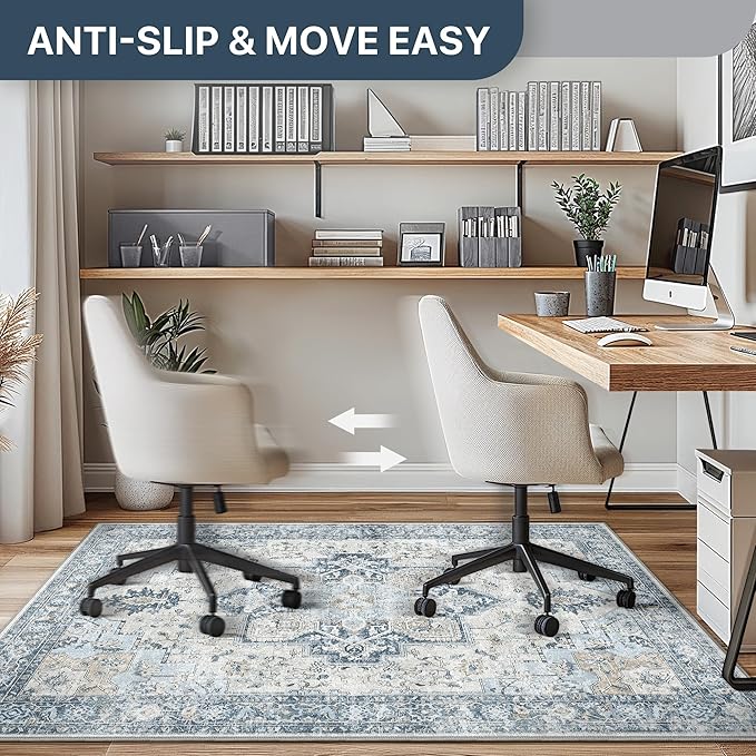 36"x60" Office Chair Mat for Hardwood Tile Floor, Under Desk Carpet Protector for Rolling Computer Chair Mat, Machine Washable Area Rug, Anti-Slip 1/5" Thick Low Pile Thin Vinyl Floor Mat, Blue