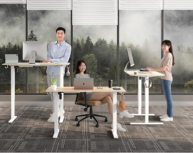 Electric Standing Desk,40x24 Inches Adjustable Height Stand up Desk, Sit Stand Home Office Desk with Splice Board, 3 Preset Heights,Equipped with Hooks,Ergonomic Computer Workstation，Nature