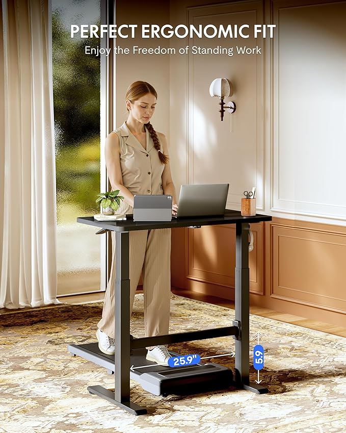 FLEXISPOT H7 Plus Gas Spring Adjustable Standing Desk, Mobile Rolling Sit-Stand Table with Wheels, Cordless Stand Up Desk for Small Spaces & Home Office, 40" One-Piece Desktop Black,Height 27.6"–45"