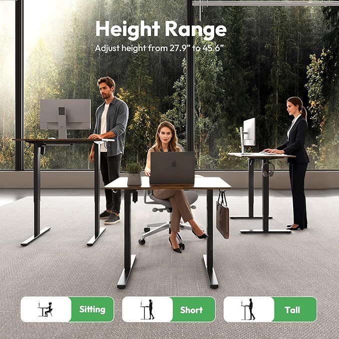 Electric Standing Desk,32x24 Inches Adjustable Height Stand up Desk, Sit Stand Home Office Desk with Splice Board, 3 Preset Heights,Equipped with Hooks,Ergonomic Computer Desk Workstation，Brown