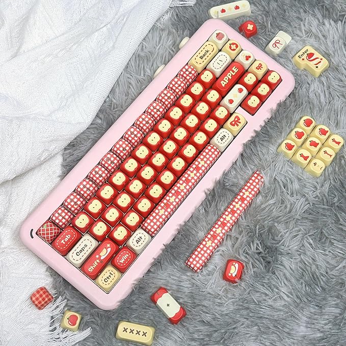 MOA Profile PBT Keycaps - Kawaii Red Keycap, 140 Key Cute Anime Custom Keycaps for Mechanical Keyboards with Cherry/Gateron MX Switches(Safe Fruit Theme)