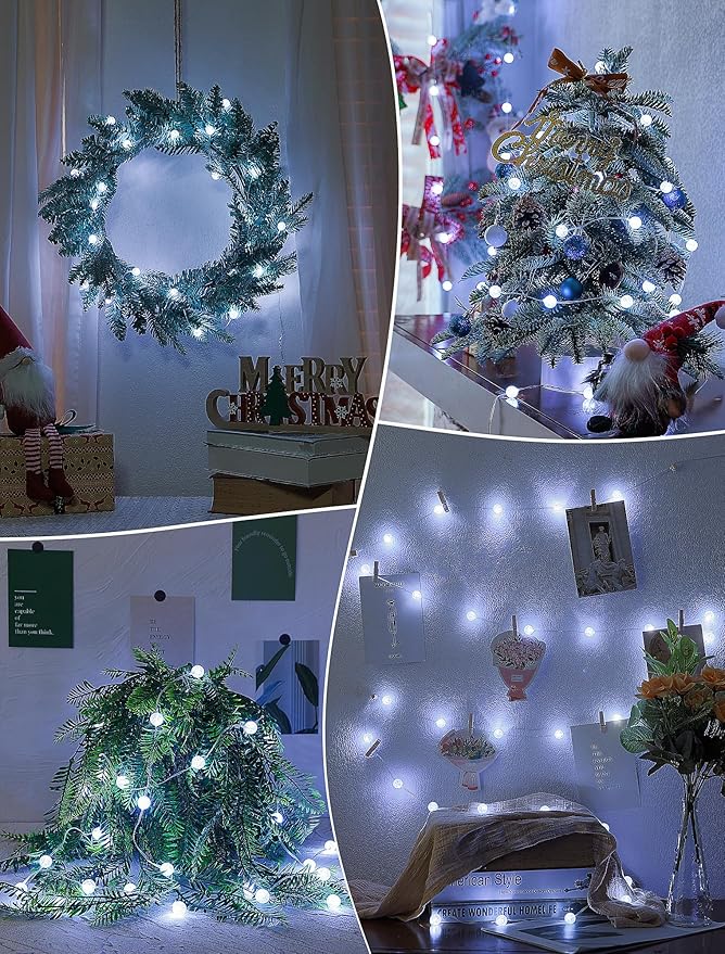 Upgrade Globe String Lights,10FT 30 LED USB Fairy Lights,8 Modes Crystal Crackle Ball Lights,Waterproof Decorative Christmas Lights for Indoor,Outdoor,Bedroom,Classroom,Wedding,Party,White