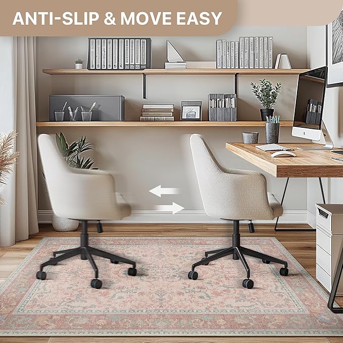 36"x48" Office Chair Mat for Hardwood Tile Floor, Under Desk Carpet Protector for Rolling Computer Chair Mat, Machine Washable Area Rug, Anti-Slip 1/5" Thick Low Pile Thin Vinyl Floor Mat, Pink