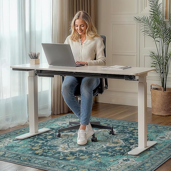 36"x48" Office Chair Mat for Hardwood Tile Floor, Under Desk Carpet Protector for Rolling Computer Chair Mat, Machine Washable Area Rug, Anti-Slip 1/5" Thick Low Pile Thin Vinyl Floor Mat, Turquoise