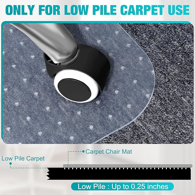 BesWin Office Chair Mat for Carpeted Floors, 46'' x 72'' Large Desk Chair Mat for Low Carpets, Premium Quality Hard Carpet Protector for Work, Home, Gaming, Easy Glide and Flat Without Curling