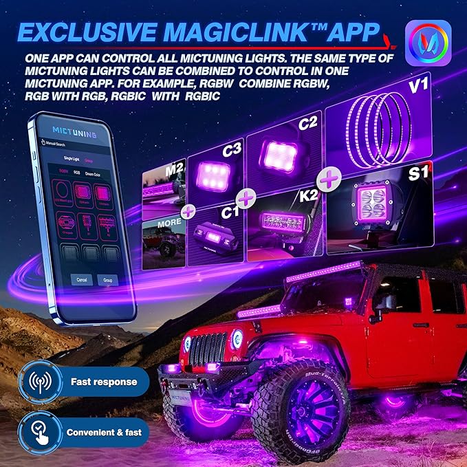 MICTUNING 15.5" V1 RGBW LED Wheel Lights Kit with APP Control & Music Sync Turn Signal, Brake Function, Pure Colors Neon Wheel Rim Lights for Trucks, SUVs, Cars (4PCS, Single Row)