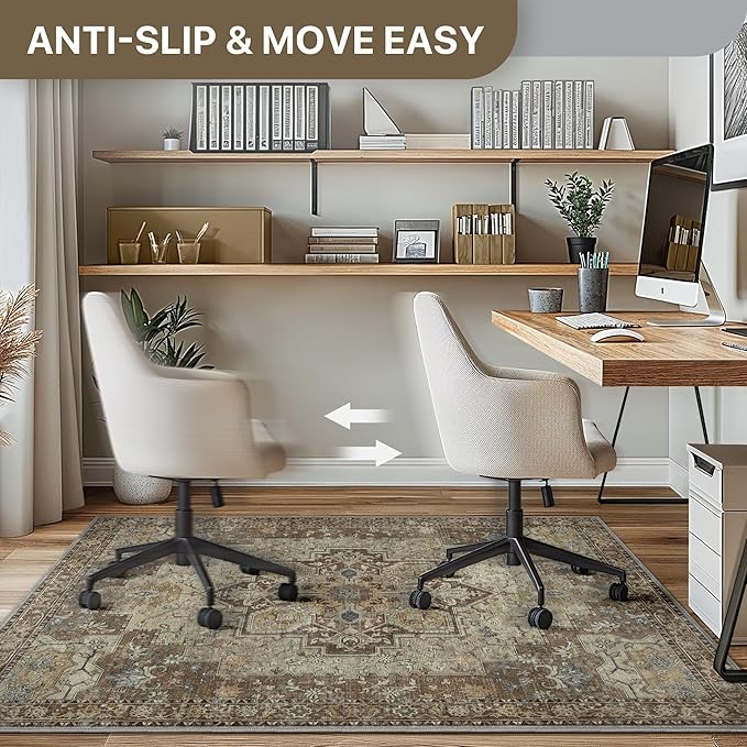 36"x48" Office Chair Mat for Hardwood Tile Floor, Under Desk Carpet Protector for Rolling Computer Chair Mat, Machine Washable Area Rug, Anti-Slip 1/5" Thick Low Pile Thin Vinyl Floor Mat, Brown