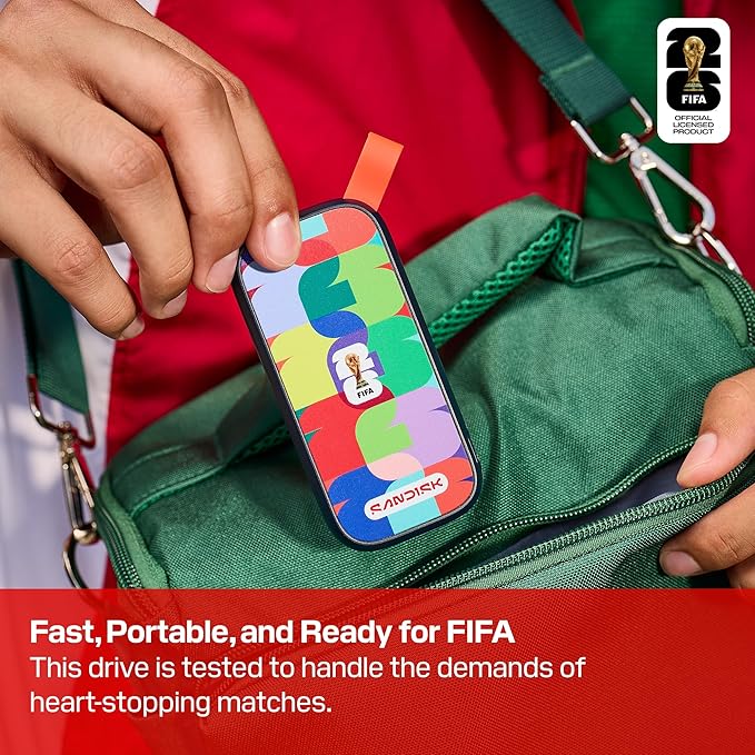 SANDISK 1TB Portable SSD, FIFA World Cup 2026 Edition – Up to 800MB/s – Compatible with laptops, Plus Android Tablets and Phones – Black - SDSSDE30F-1T00-G25