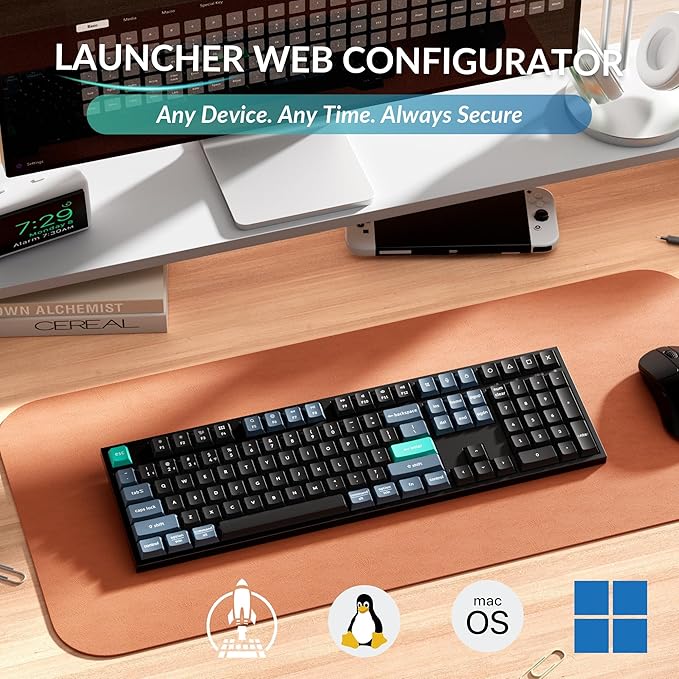 Keychron B36 2.4 GHz Wireless Bluetooth Keyboard Silent Typing 100% Full-Size Layout Launcher Support with Numeric Keypad Ergonomic Angle Compatible for Mac Windows Linux