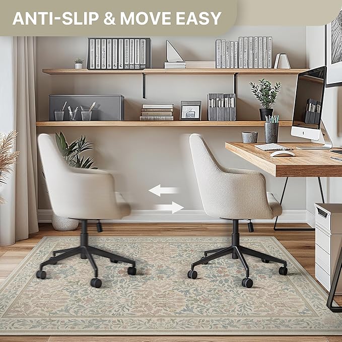 36"x48" Office Chair Mat for Hardwood Tile Floor, Under Desk Carpet Protector for Rolling Computer Chair Mat, Machine Washable Area Rug, Anti-Slip 1/5" Thick Low Pile Thin Vinyl Floor Mat, Beige Pink