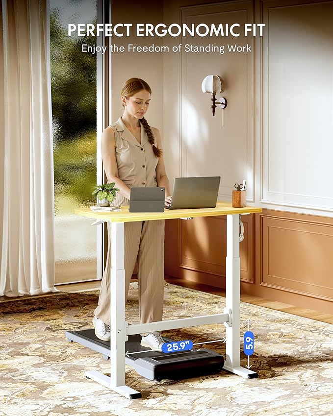 FLEXISPOT H7 Plus Gas Spring Adjustable Standing Desk, Mobile Rolling Sit-Stand Workstation with Wheel, Cordless Stand Up Desk for Small Room & Home Office 40" One-Piece Desktop Maple,height 27.6"–45"