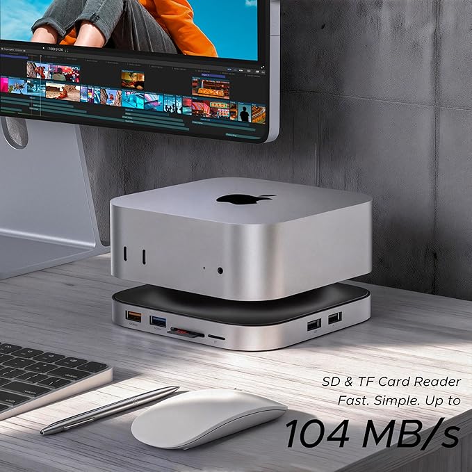 Acer Gadget Mac Mini M4 Dock, 8TB M.2 NVMe/SATA SSD Enclosure & Stand, 4K@144Hz HDMI, 10Gbps USB-C & USB-A Hub, SD/TF Card Reader, 3.5mm Audio, Aluminum Docking Station for Mac Mini M4 & M4 Pro, Black