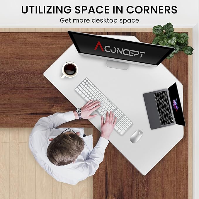 Aconcept 32 inch White Corner Height Adjustable Standing Desk Converter, One-Click Sit to Stand up Desk Riser, Pre-Assembled Dual Monitor and Laptop Workstation