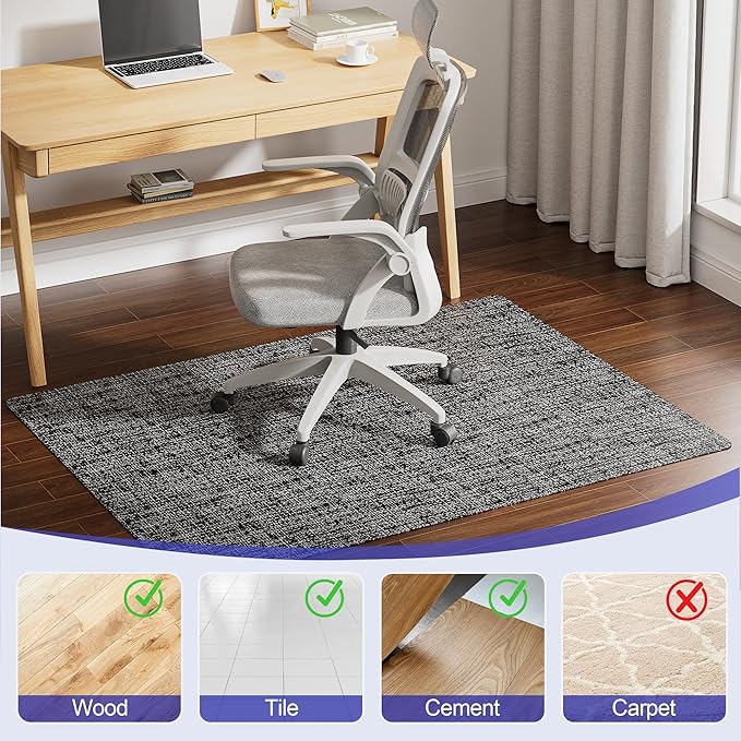 Delamu Office Chair Mat for Hardwood Floor, Non-Slip PVC Woven Computer Desk Chair Mat, 45"×53" Heavy Duty Hard Floor Protector for Rolling Chairs, Black & White, Not for Carpet