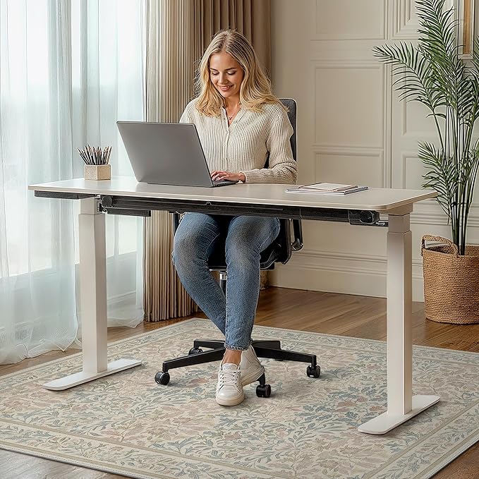 36"x48" Office Chair Mat for Hardwood Tile Floor, Under Desk Carpet Protector for Rolling Computer Chair Mat, Machine Washable Area Rug, Anti-Slip 1/5" Thick Low Pile Thin Vinyl Floor Mat, Beige Pink
