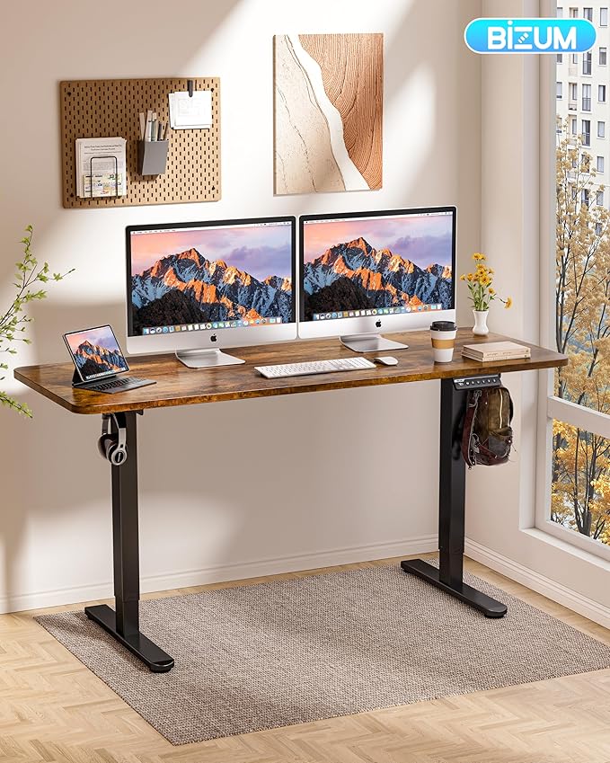 BIZUM Electric Standing Desk 60 x 24 Inch Computer Desk-Gaming Desk Rustic Brown Home Office Desks Height Adjustable Memory Stand Up Computer Workstation
