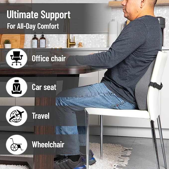 Mind Reader Lumbar Support Cushion for Office Chair and Car Seat, Memory Foam and Cooling Gel Core, Air-Cloud Technology, 15.5" L x 3.75" W x 14.25" H, Black