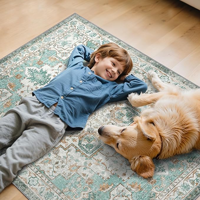 36"x48" Office Chair Mat for Hardwood Tile Floor, Under Desk Carpet Protector for Rolling Computer Chair Mat, Machine Washable Area Rug, Anti-Slip 1/5" Thick Low Pile Thin Vinyl Floor Mat, Cyan