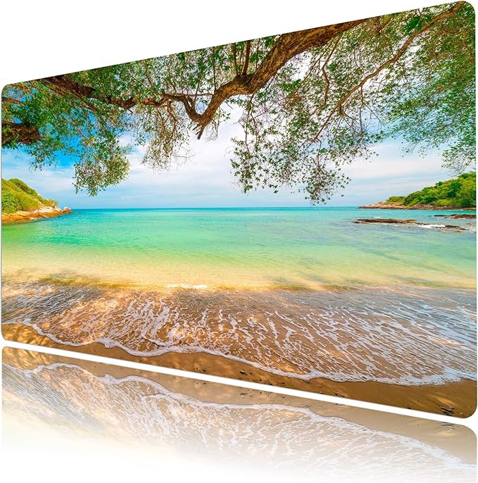 EOBTAIN Beach Mouse Pad Nature Large Extended Gaming Mouse and Keyboard Pad 31.5x15.7 Inch Non-Slip Rubber Extended XXL Mousepad for Office Laptop Computer and Home Desk Mat with Stitched Edges