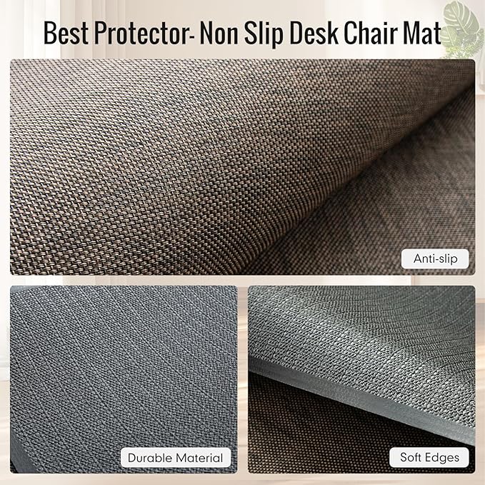 Office Chair Mat,36"x55" Anti-Slip Waterproof Hardwood Floor Chair Mat,Heavy Duty Floor Protector Rolling Chairs for Home Office(Coffee)