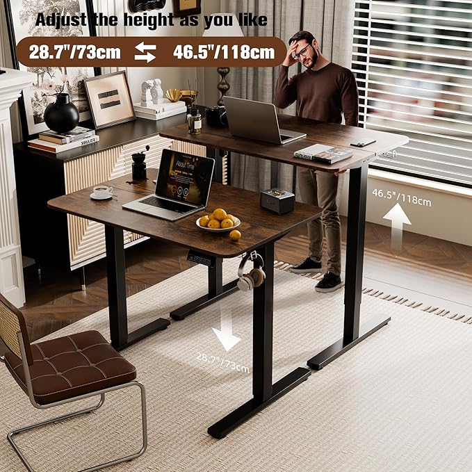 ERGOMAKER 35" Electric Standing Desk, Adjustable Height, Sit Stand Up Desk for Home Office & Computer Workstations, Memory Controller, Rustic Brown