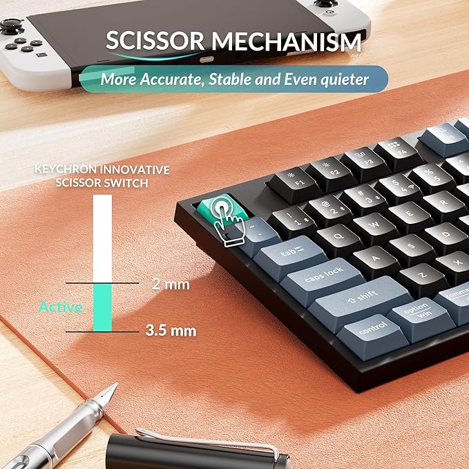 Keychron B36 2.4 GHz Wireless Bluetooth Keyboard Silent Typing 100% Full-Size Layout Launcher Support with Numeric Keypad Ergonomic Angle Compatible for Mac Windows Linux