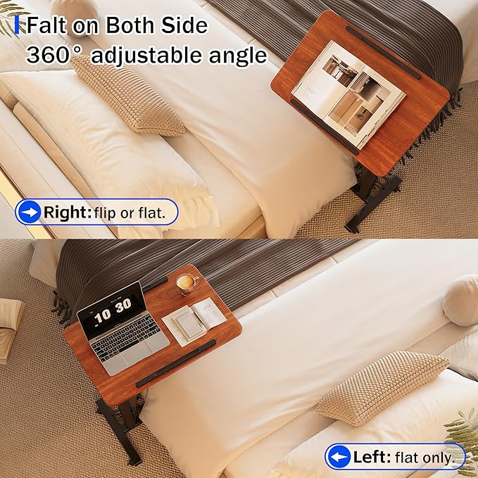 Laptop Table Mobile Adjustable Height Portable Desk Notebook Swivel PC Computer Rolling Desk with Wheels, Laptop Stand for Couch Bedside Hospital Bed Table (Dark Walnut)